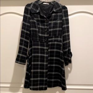 🌟 Plaid Wool Mid-length Peacoat - Black/ Blue Gray
